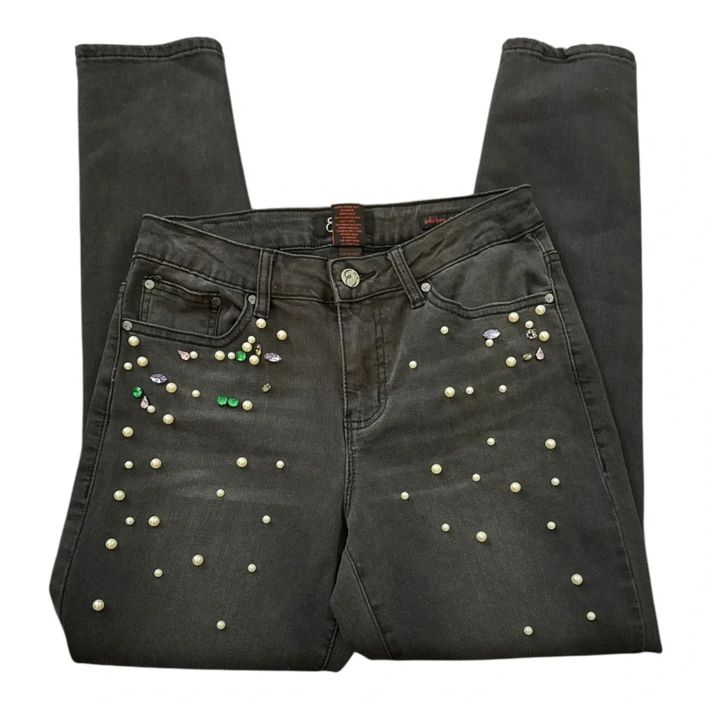 Earl Jeans Pearl Crystal Embellished Skinny Ankle Jeans Size 8 Y2K Indie Sleaze